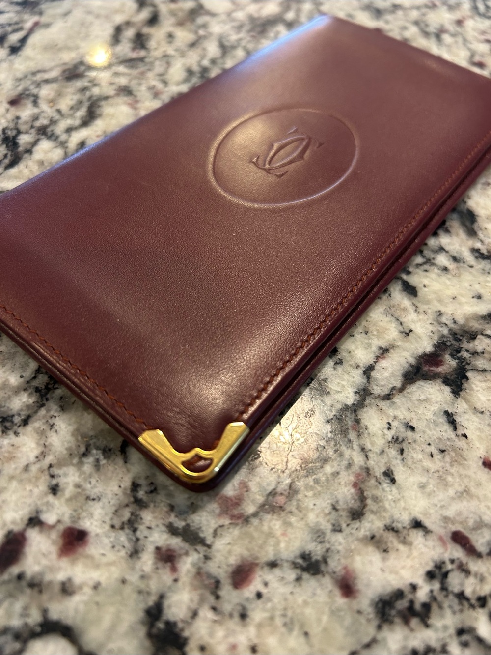 Cartier Burgundy Leather Wallet with Gold Corner